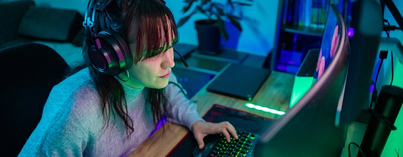 young woman playing a video game