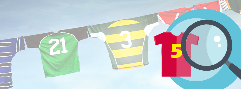 Fußballtrikot mit Nummer 5 und Lupe 