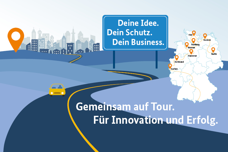 Straße mit einem kleinen Auto und Deutschlandkarte