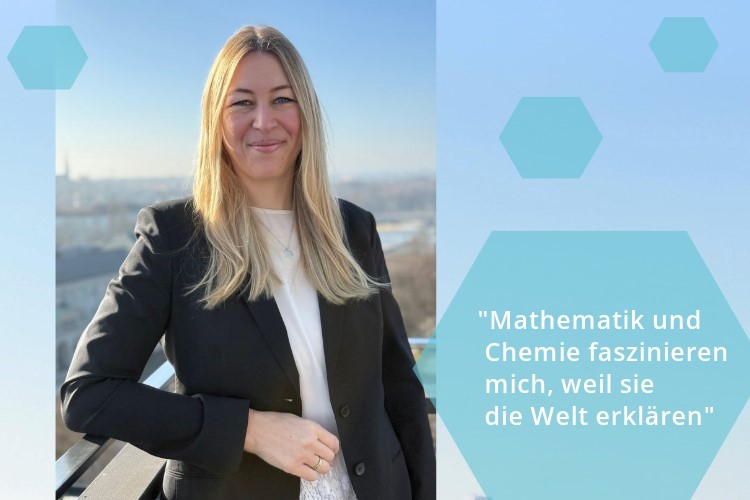 junge Frau und Zitat: "Mathematik und Chemie faszinieren mich, weil sie die Welt erklären" 