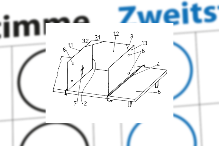 Wahlzettel mit Patent einer Wahlkabine