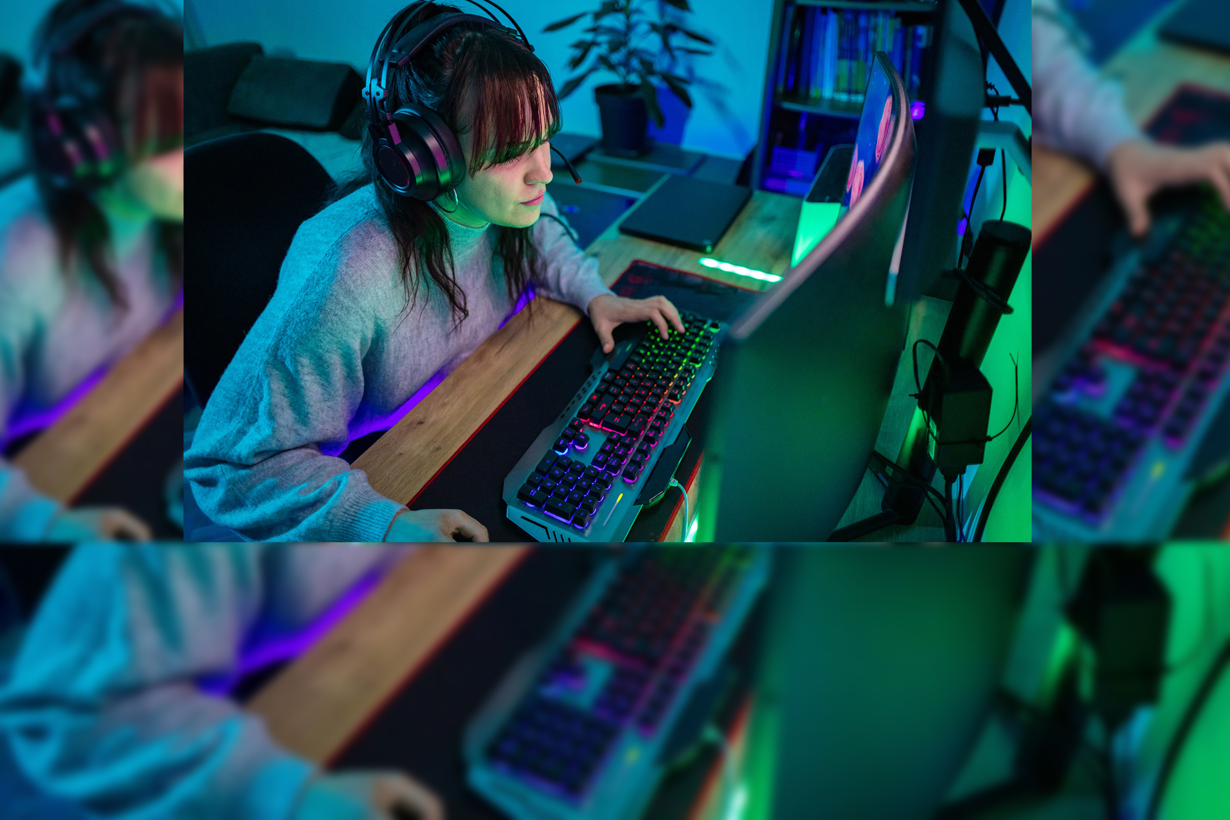 Woman at gaming computer