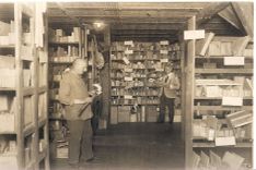 Historic picture of storage room for utility model samples