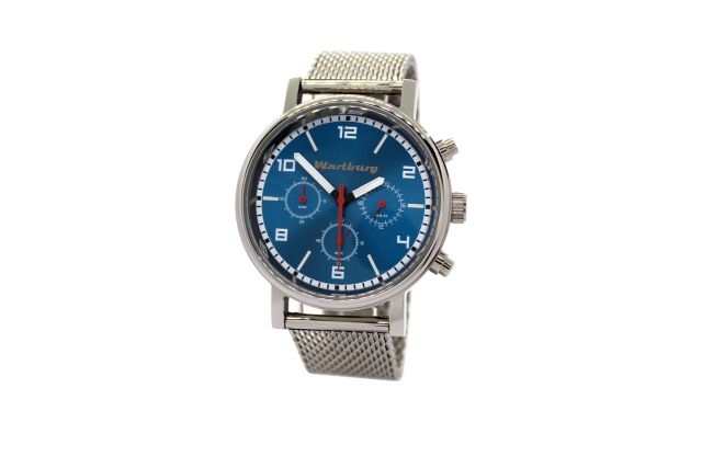 klassische Armbanduhr mit blauem Ziffernblatt