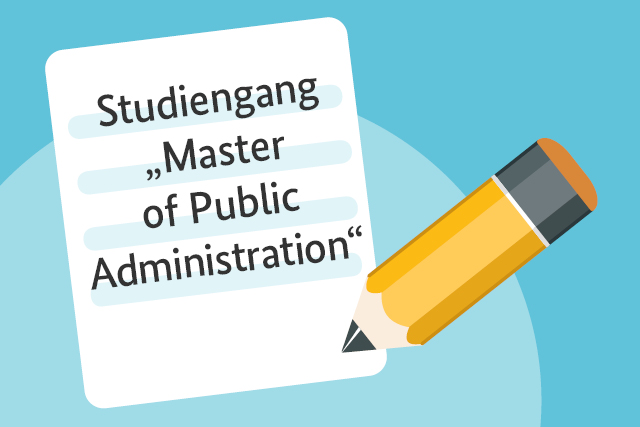 Blatt und Stift mit Aufschrift: "Studiengang Master of Public Administration"