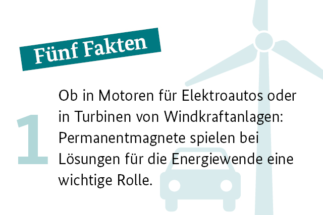Fünf Fakten: Ob in Motoren für Elektroautos oder in Turbinen von Windkraftanlagen: Permanentmagnete spielen bei Lösungen für die Energiewende eine wichtige Rolle.