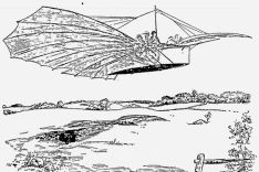 Lithographie aus dem "Bridgeport Herald" zum Flug vom 14.8.1901, die nach einem Foto entstanden sein