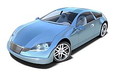 Modellzeichnung eines blauen Sportwagens