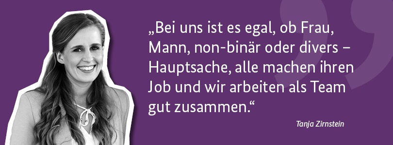 Portätfoto/Zitat: Bei uns ist es egal, ob Frau, Mann, non-binär oder divers – Hauptsache, alle mache