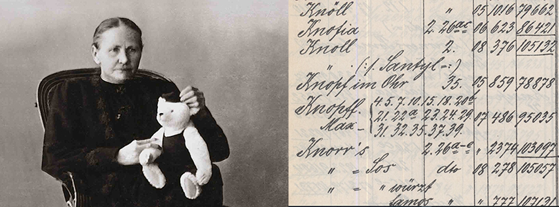 Photomontage Margarete Steiff and excerpt from the trademark register