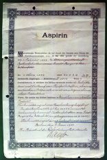 Urkunde des Kaiserlichen Patentamts zur Eintragung der Marke Aspirin, 1899