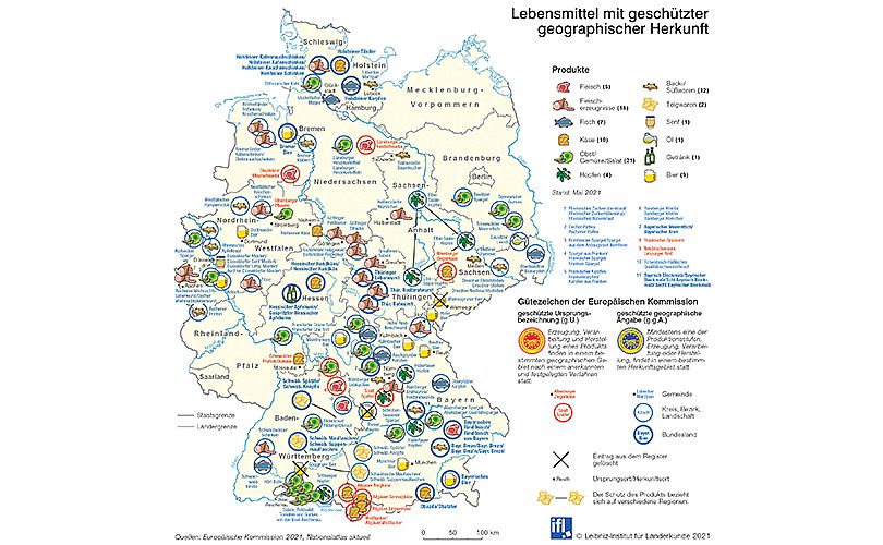Map of Germany with protected geographical indications