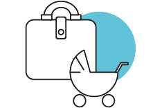 Icon: Koffer und Kinderwagen
