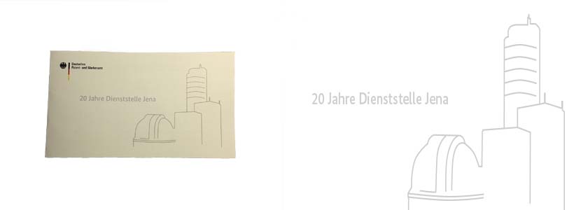 links Postkarte mit Logo zu 20 jahre Dienststelle Jena, rechts nur das Logo
